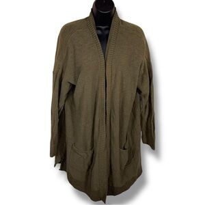 XL Olive Green Knit Open Front Sweater Long Sleeve Cotton Blend Pockets